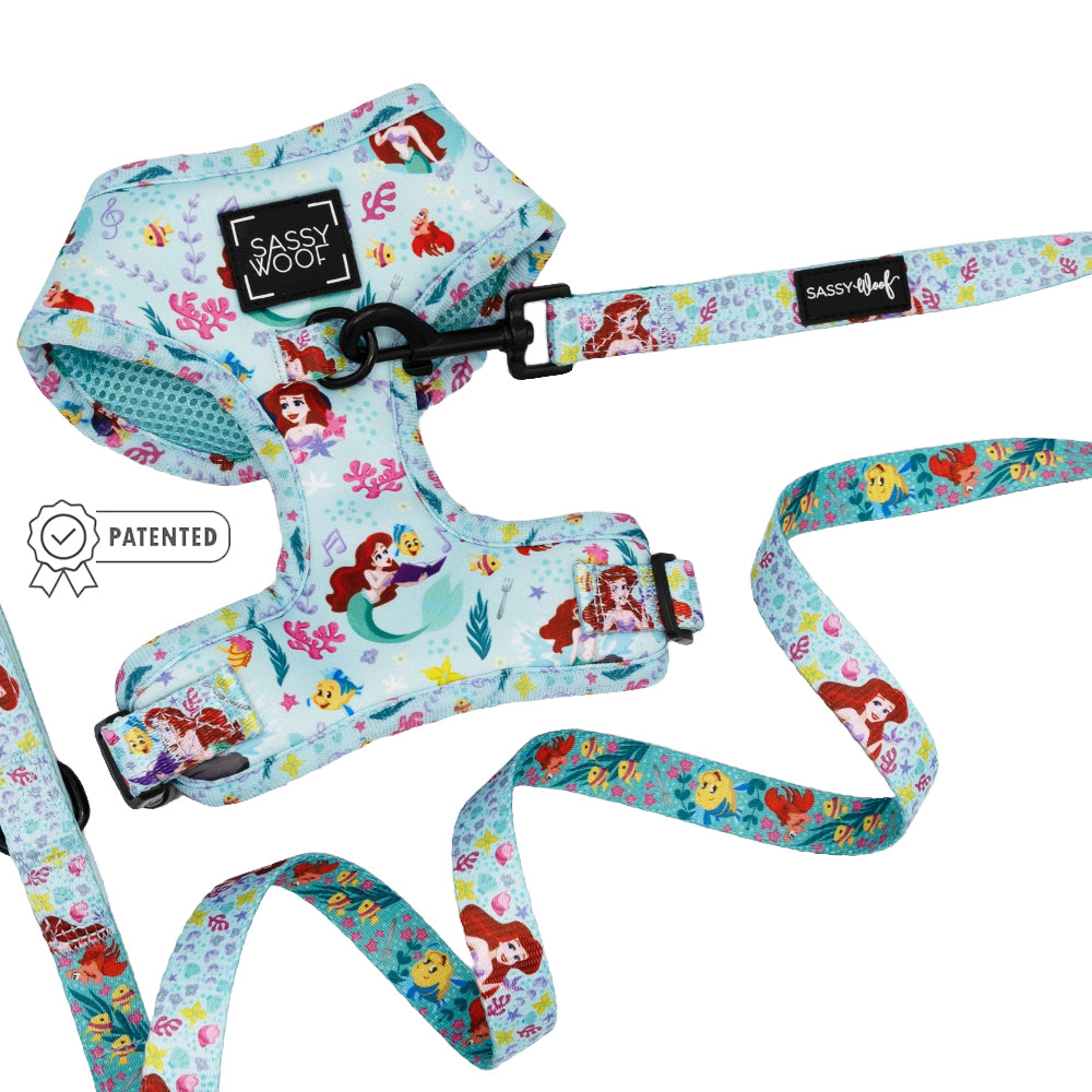 The Sassy Woof Dog Two Piece Bundle - Disney's Ariel adds a magical mermaid touch to your pup’s walks with its themed leash and harness, inspired by everyone’s favorite Disney princess.