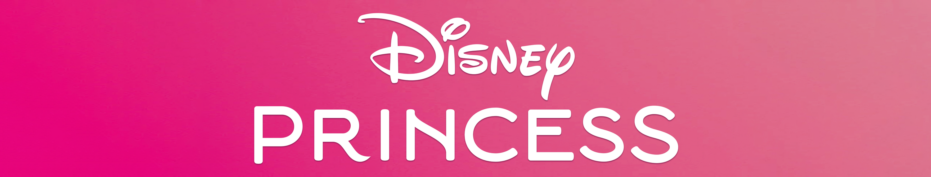 Disney Princess logo on a pink gradient background. The word Disney is written in white, cursive text above the bold, white word PRINCESS.
