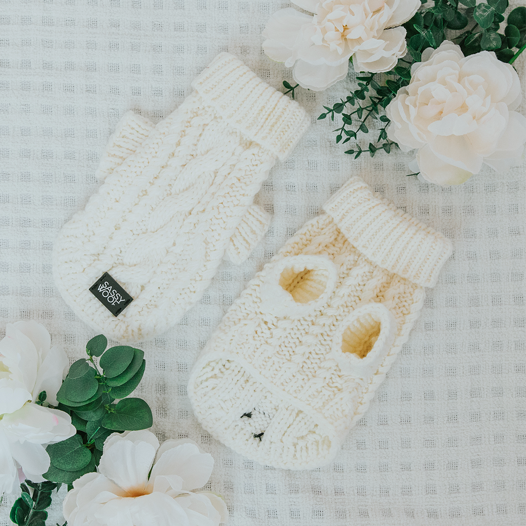 Pet Cable Knit Sweater - White