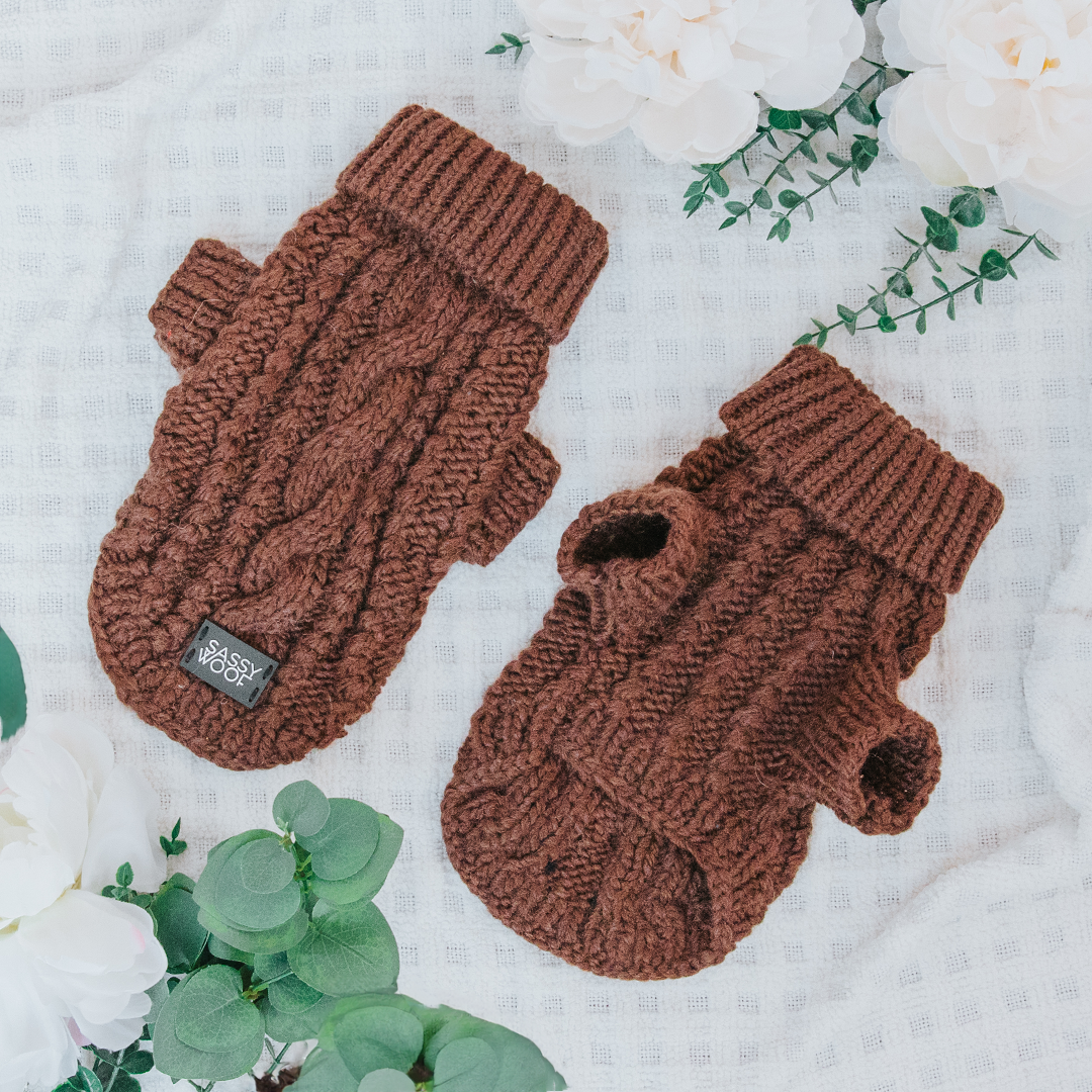 Sassy Woof Cable Knit Dog & Cat Sweater, Brown, XX-Large