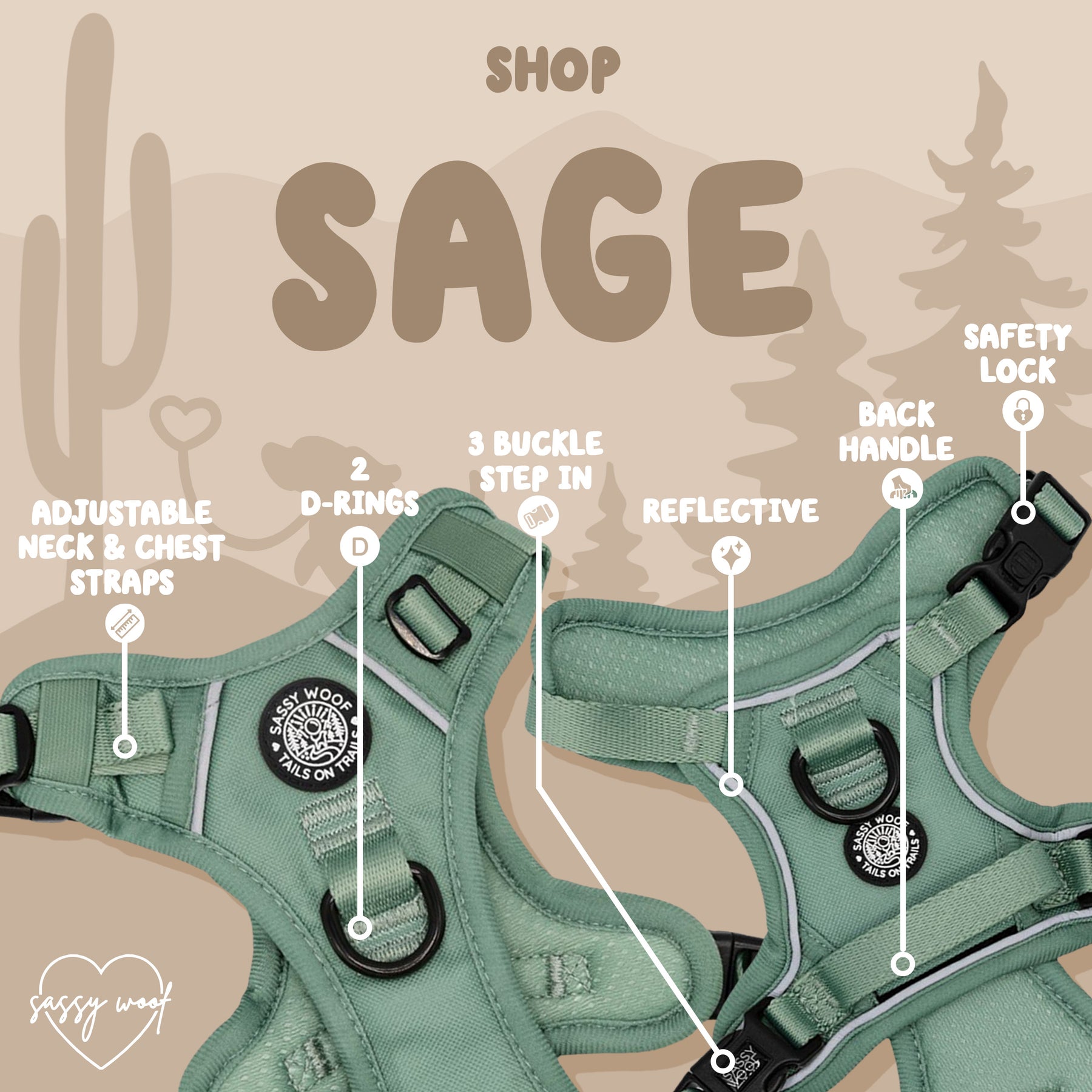 Dog Step-in Harness - Sage