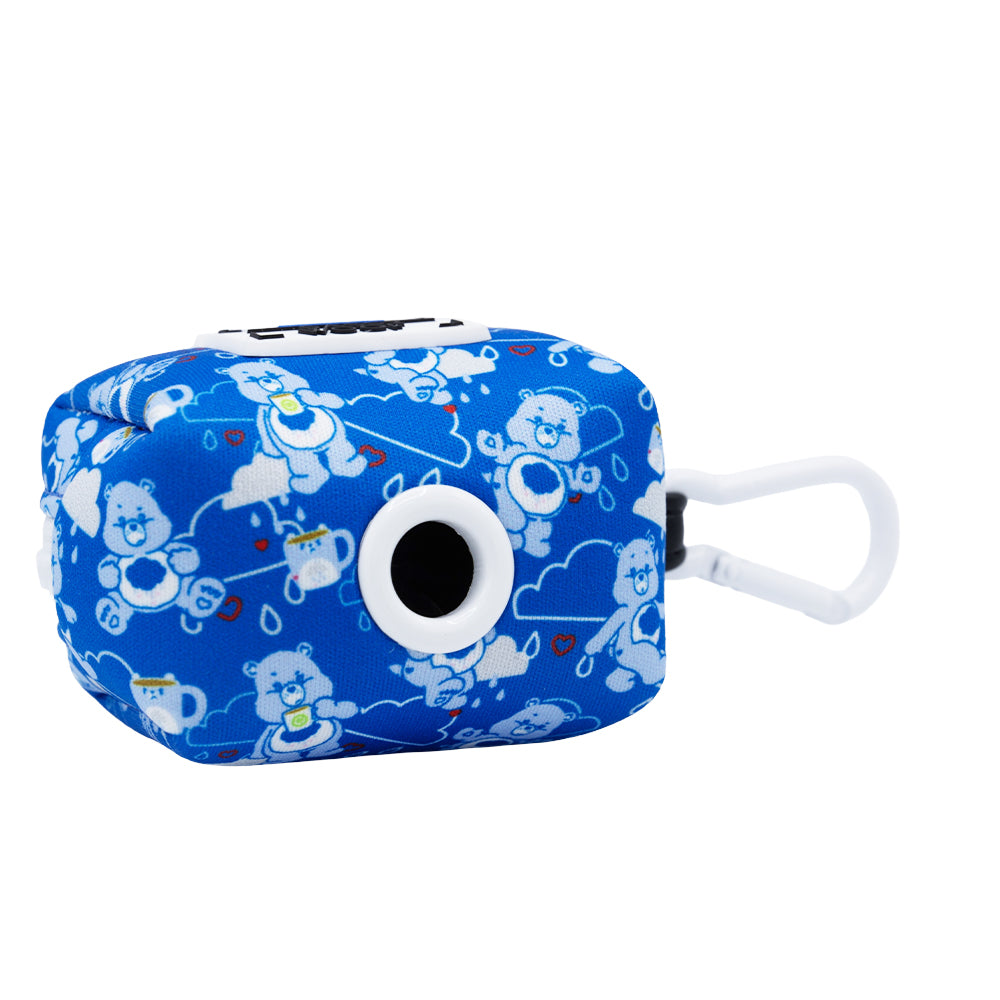 The Sassy Woof Collar Three Piece Bundle - Care Bears™ Grumpy Bear features playful cartoon bear designs and blue accents, inspired by Grumpy Bear pet accessories—perfect for fans looking to add fun style to their walks.