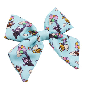 The Sassy Woof Dog Sailor Bow – Disney and Pixar's Up features cartoon animals like raccoons and bears with balloons among clouds, making it a playful accent for matching Disney Up dog accessories or an adjustable dog collar.