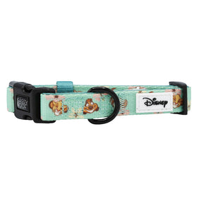 The Sassy Woof Dog Collar – Disney’s The Lion King Wild Kingdom features a light blue design with playful cartoon character prints, a black buckle and D-ring, plus labels displaying Sassy Woof and Disney. It’s perfect for pairing with a matching Disney dog harness or The Lion King dog harness to complete your pup’s adorable look.