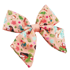 The Sassy Woof Dog Sailor Bow - Disney's Moana features vibrant tropical patterns and Moana illustrations, perfectly matching your Disney Moana harness for a playful and coordinated look.