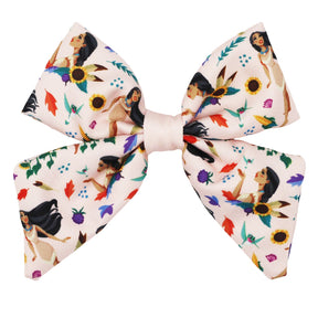 Add a touch of adventure to your pup's look with the Sassy Woof Dog Sailor Bow – Disney's Pocahontas, featuring vibrant women, sunflowers, leaves, and butterflies on fabric.