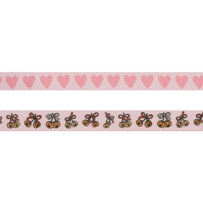 Two pink ribbons: the top ribbon is adorned with a row of solid pink hearts, while the bottom features charming orange pumpkins with bows, evenly spaced along its length—an adorable choice to complete your Sassy Woof Dog Leash - Sassy Lil Pumpkins collection.