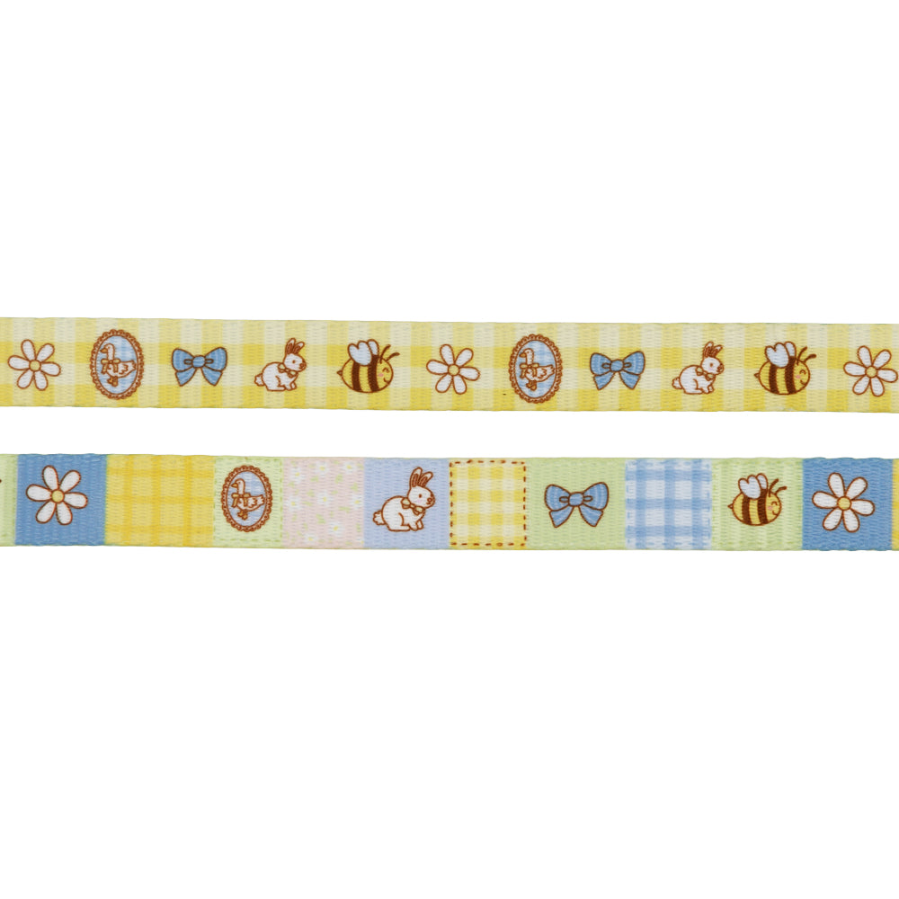 The Sassy Woof Dog Leash - Patch Perfect showcases rabbits, bees, bows, and pastel checkered quilted picnic patterns for a charming look.