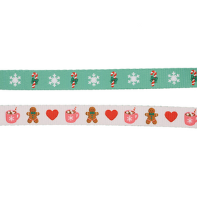 Add a festive touch to your pup’s style with the Sassy Woof Dog Collar Three Piece Bundle - Cocoa & Cookies, featuring two decorative ribbons: one in green with white snowflakes and candy canes, and another in white adorned with pink mugs, red hearts, gingerbread men, and candy canes. Perfect for holiday dog collars or as charming accents on a leash and waste bag holder.