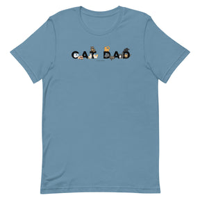 Show your feline pride with the Cat Dad Tee by Sassy Woof! This blue unisex t-shirt features “CAT DAD” on the front, with each letter creatively illustrated by cats in different colors and playful poses. Made from 100% cotton, this shirt offers all-day comfort and style for every cat lover.